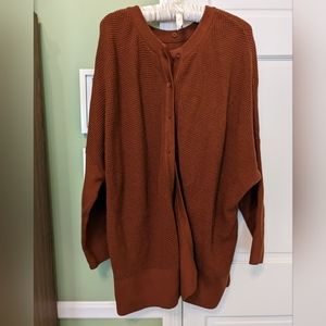 Vetta Oversized Waffle-weave Batwing Sweater in Terracotta, Size XL